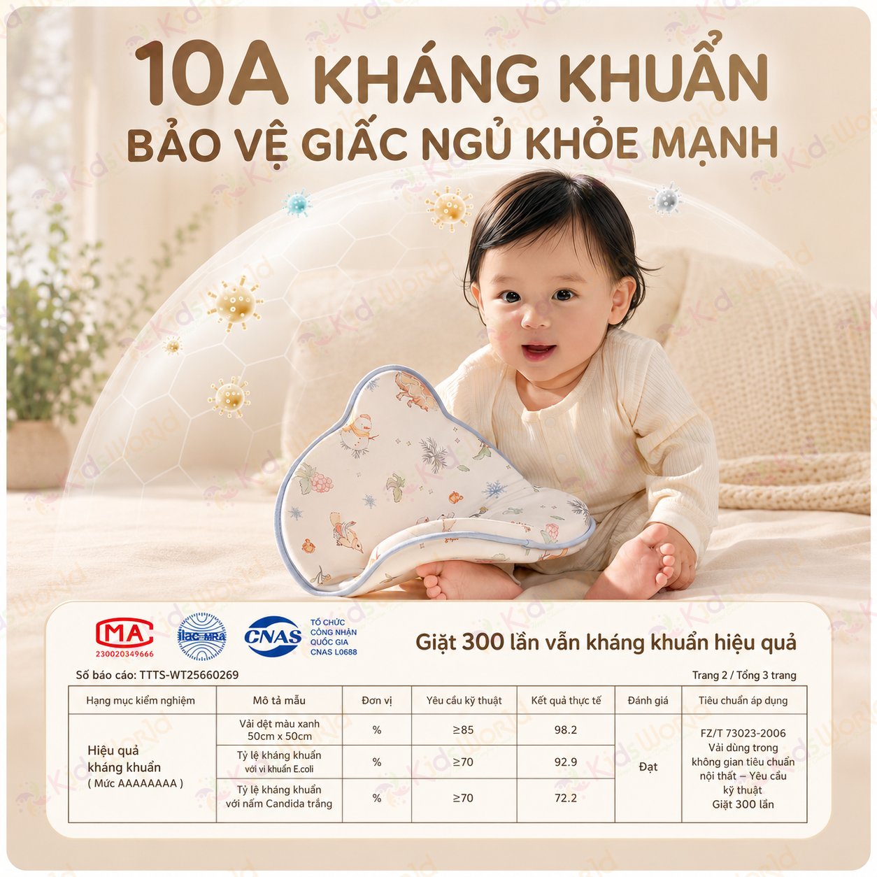 Gối định hình đầu hình gấu cho bé lõi silicone thực phẩm, vỏ sợi hoa trà mềm mại, kháng khuẩn 10A, giúp bé ngủ đầu tròn xinh