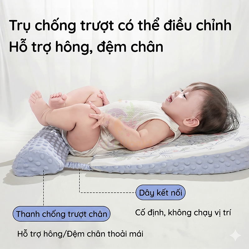 Gối dốc chống trào ngược cho bé hoạ tiết cổ tích thiết kế khoa học 15° với 2 mặt Nhung hạt đậu và Cotton dẹt kim