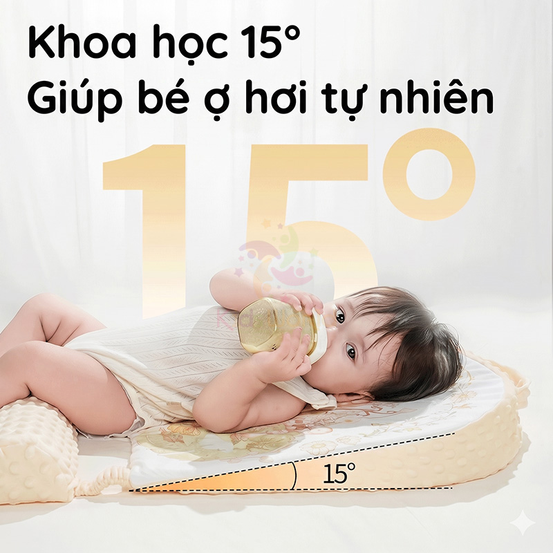 Gối dốc chống trào ngược cho bé hoạ tiết cổ tích thiết kế khoa học 15° với 2 mặt Nhung hạt đậu và Cotton dẹt kim