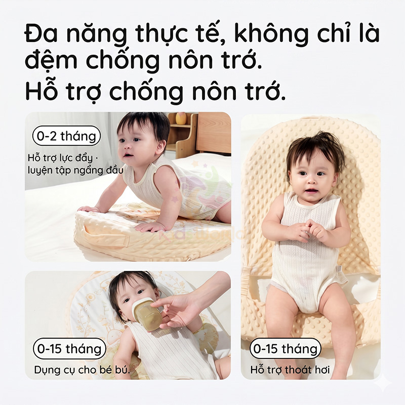 Gối dốc chống trào ngược cho bé hoạ tiết cổ tích thiết kế khoa học 15° với 2 mặt Nhung hạt đậu và Cotton dẹt kim