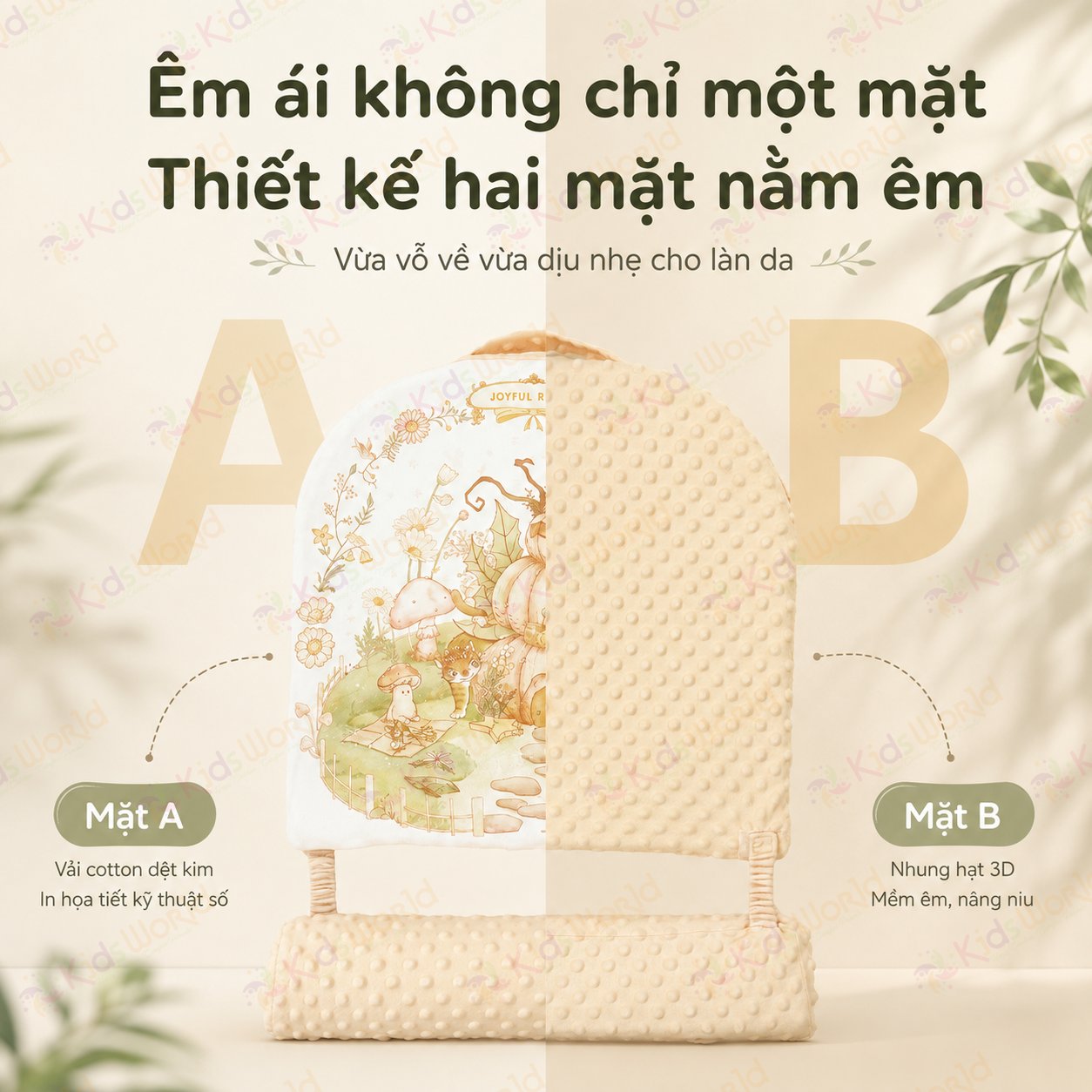 Gối dốc chống trào ngược cho bé hoạ tiết cổ tích thiết kế khoa học 15° với 2 mặt Nhung hạt đậu và Cotton dẹt kim