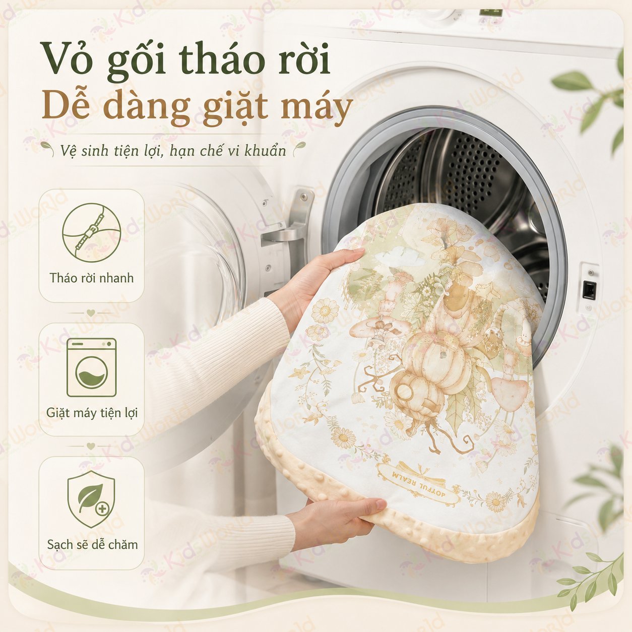 Gối dốc chống trào ngược cho bé hoạ tiết cổ tích thiết kế khoa học 15° với 2 mặt Nhung hạt đậu và Cotton dẹt kim