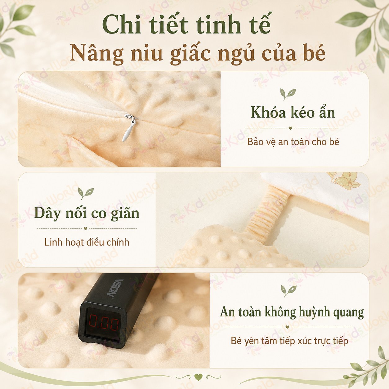 Gối dốc chống trào ngược cho bé hoạ tiết cổ tích thiết kế khoa học 15° với 2 mặt Nhung hạt đậu và Cotton dẹt kim