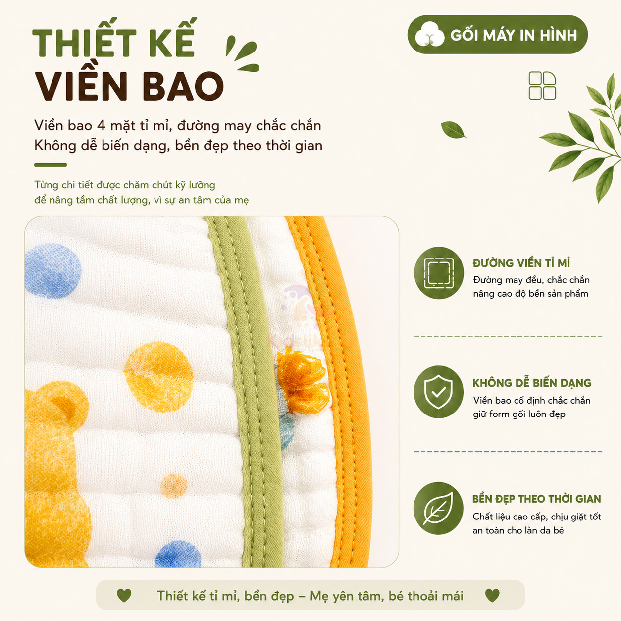 Gối lót đầu cho bé hình đám mấy 12 lớp vải xô bông tre cao cấp thấm hút mồ hôi, thoáng khí, họa tiết đám mây đáng yêu