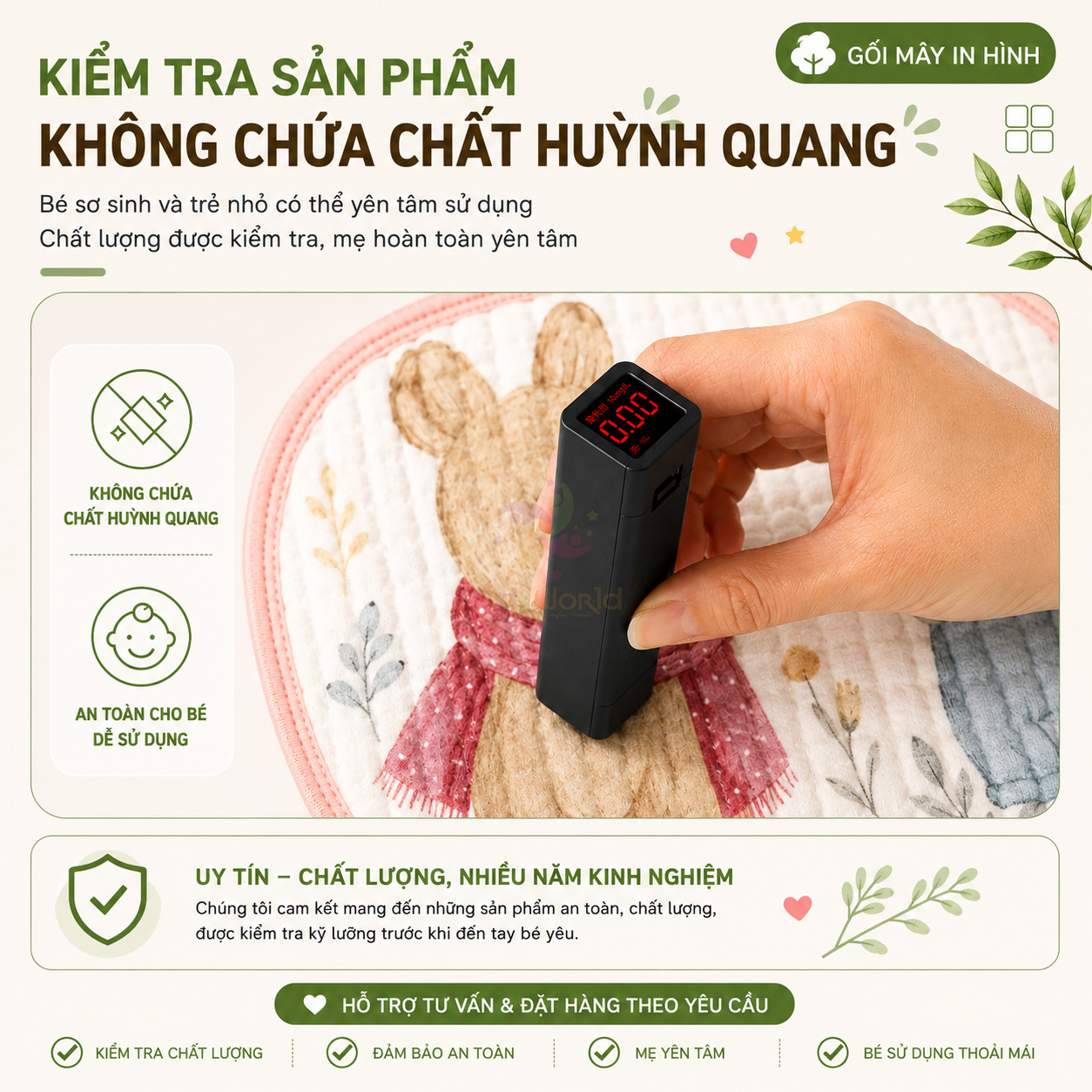 Gối lót đầu cho bé hình đám mấy 12 lớp vải xô bông tre cao cấp thấm hút mồ hôi, thoáng khí, họa tiết đám mây đáng yêu