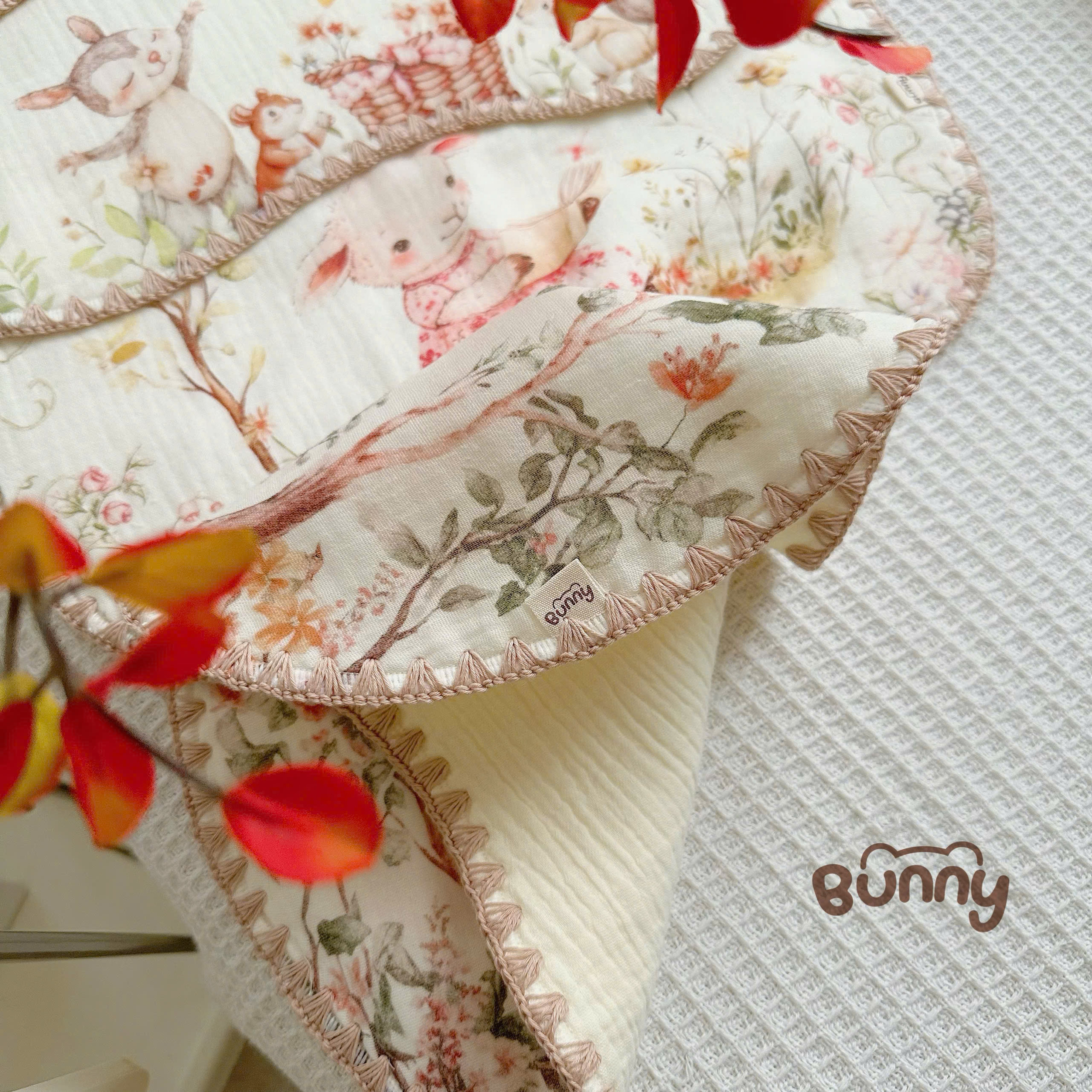 Gối lót đầu họa tiết cổ tích Bunny vải muslin cao cấp, thấm hút tốt, không gây bí đầu mềm mại thoáng mát êm ái cho bé yêu