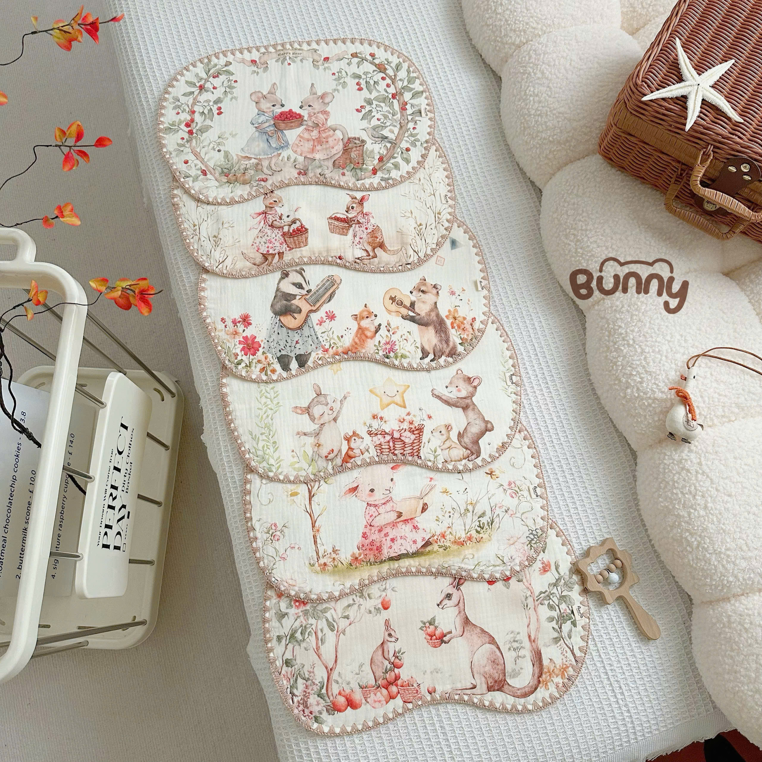 Gối lót đầu họa tiết cổ tích Bunny vải muslin cao cấp, thấm hút tốt, không gây bí đầu mềm mại thoáng mát êm ái cho bé yêu