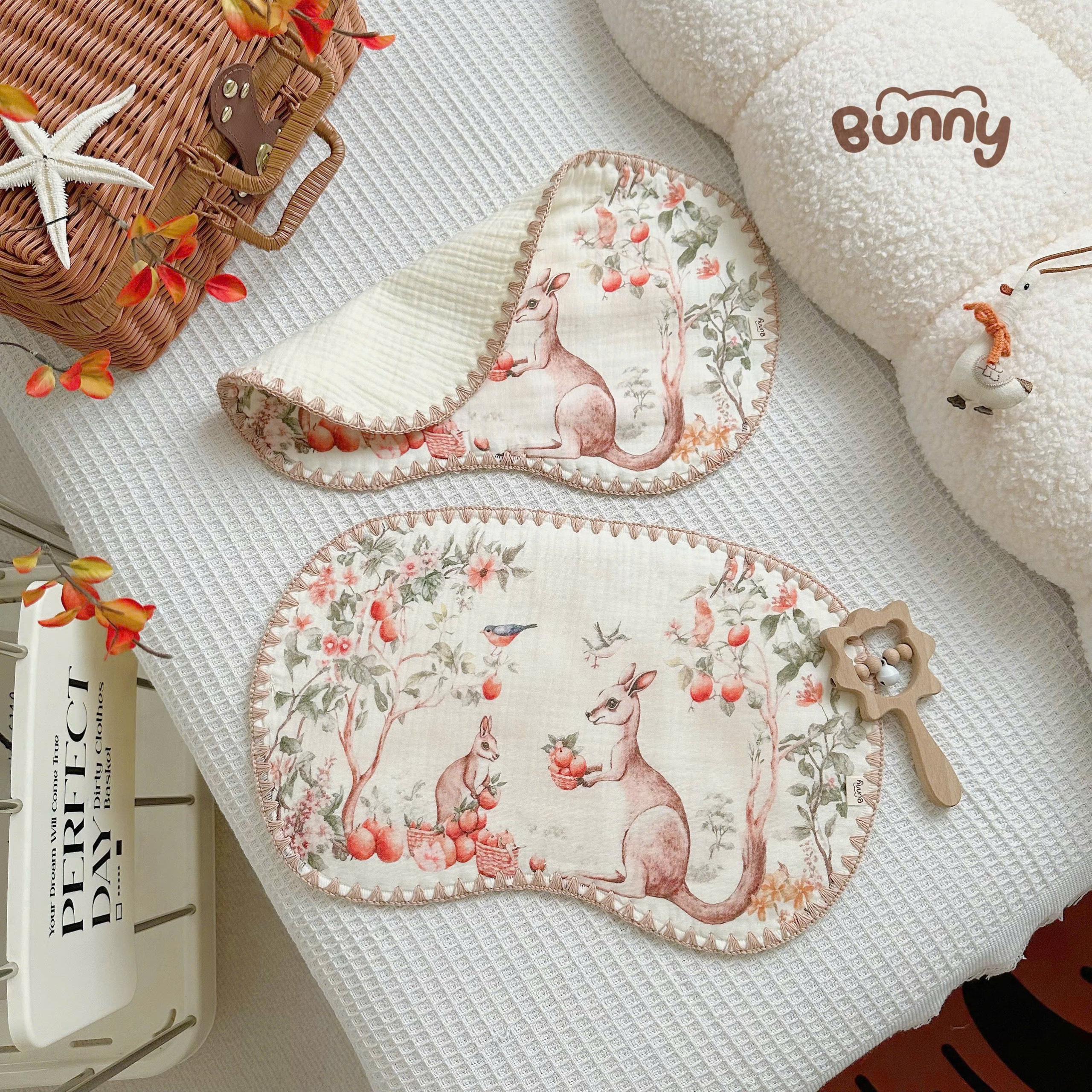 Gối lót đầu họa tiết cổ tích Bunny vải muslin cao cấp, thấm hút tốt, không gây bí đầu mềm mại thoáng mát êm ái cho bé yêu