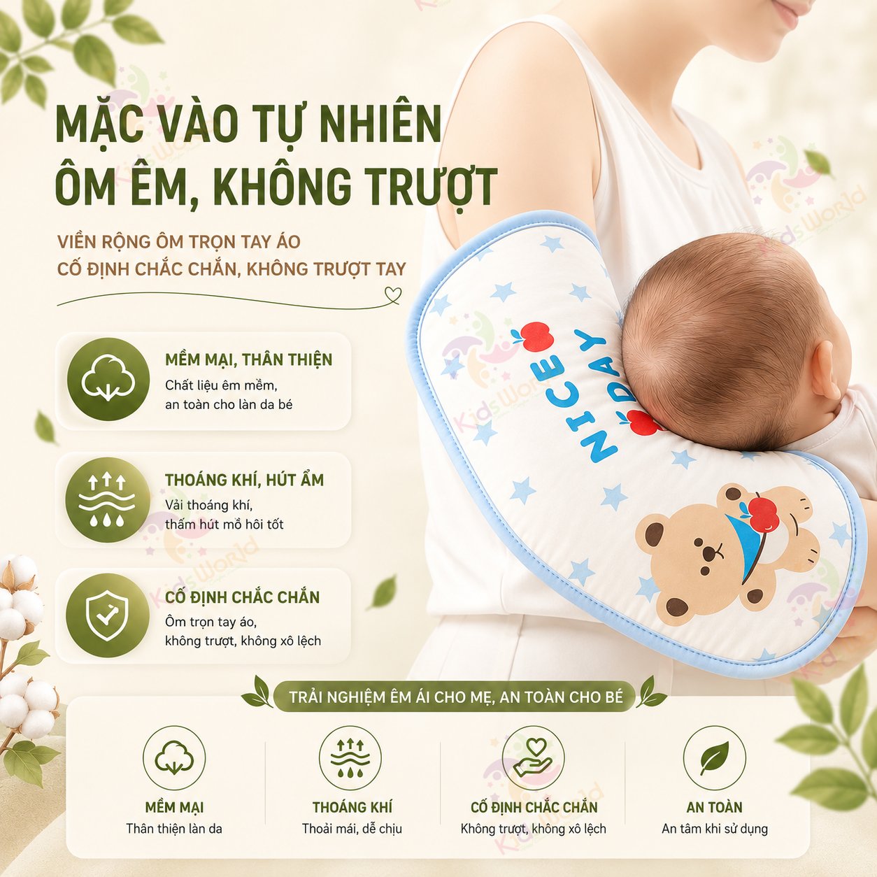 Gối mát kê tay bế bé, cho bé bú đa năng chống mồ hôi, thoáng khí, an toàn cho trẻ sơ sinh (0-6 tháng)