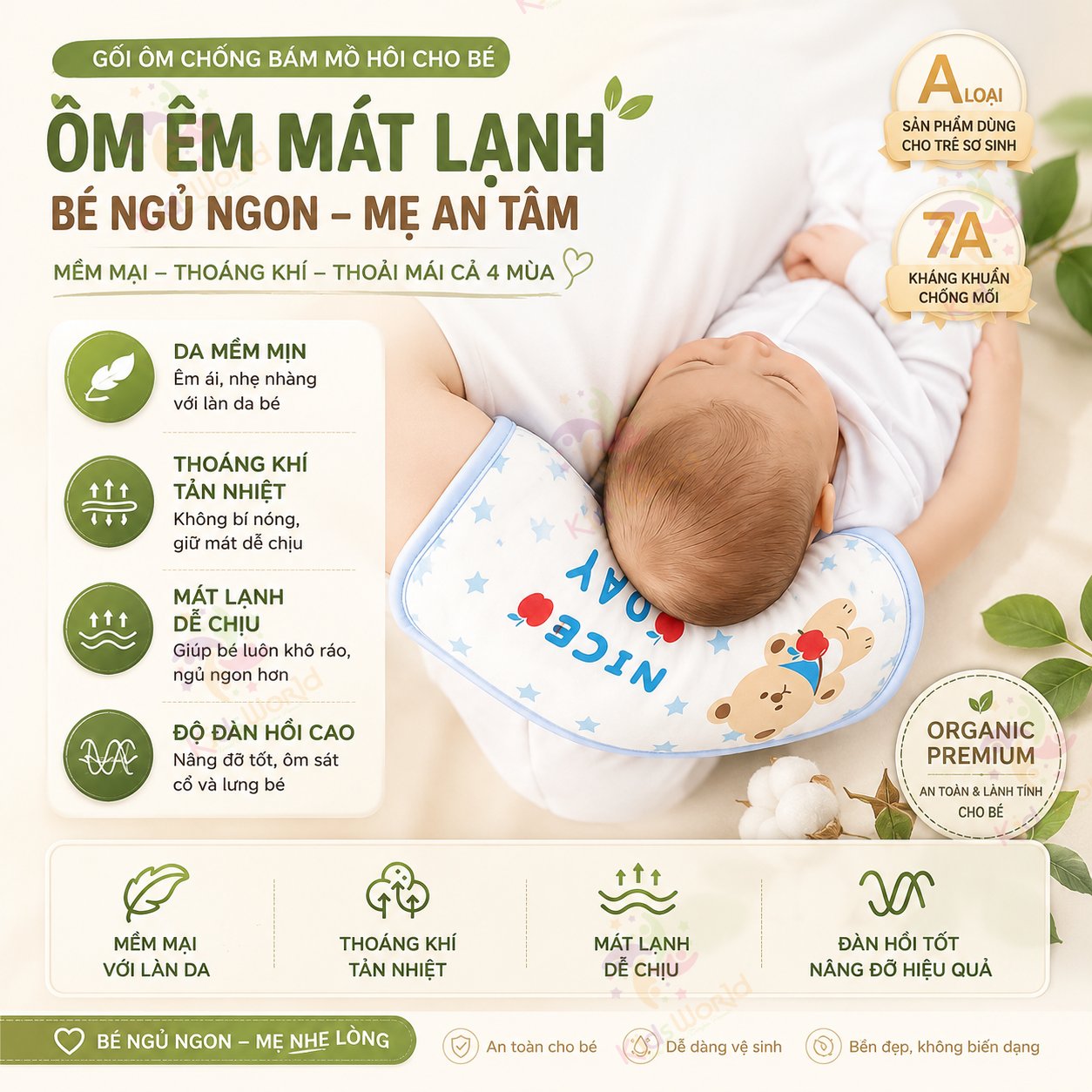 Gối mát kê tay bế bé, cho bé bú đa năng chống mồ hôi, thoáng khí, an toàn cho trẻ sơ sinh (0-6 tháng)
