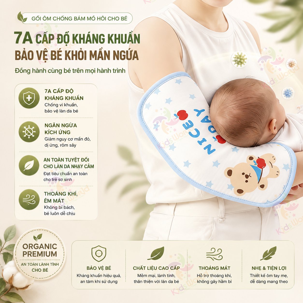 Gối mát kê tay bế bé, cho bé bú đa năng chống mồ hôi, thoáng khí, an toàn cho trẻ sơ sinh (0-6 tháng)