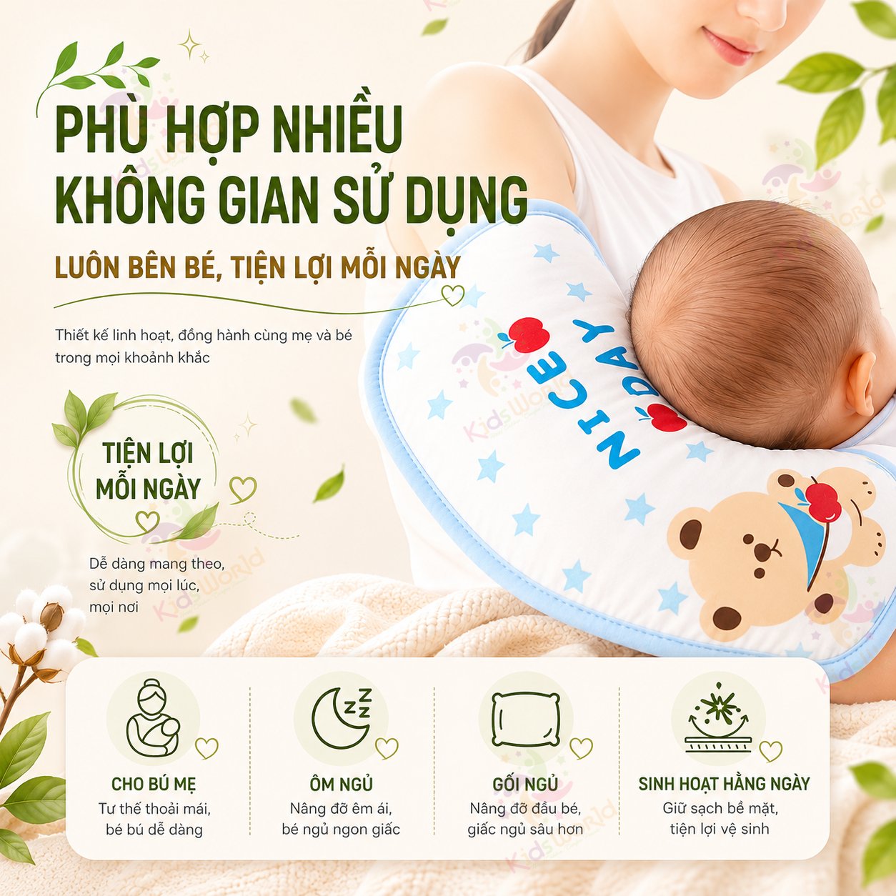 Gối mát kê tay bế bé, cho bé bú đa năng chống mồ hôi, thoáng khí, an toàn cho trẻ sơ sinh (0-6 tháng)