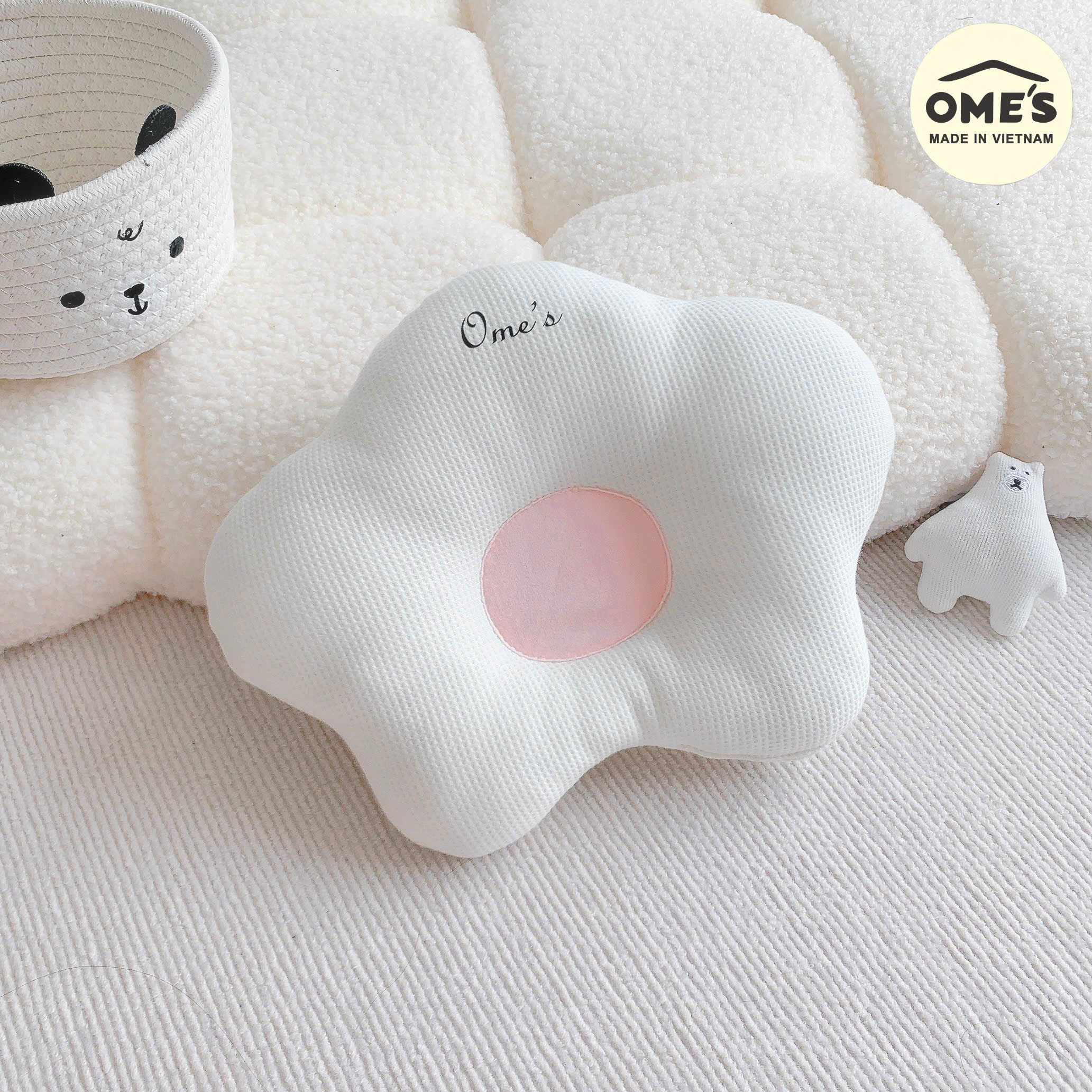 Gối mỏng định hình đầu giảm méo, bẹp đầu cho bé hình hoa OME'S vải Cotton Waffle cao cấp thấm mồ hôi