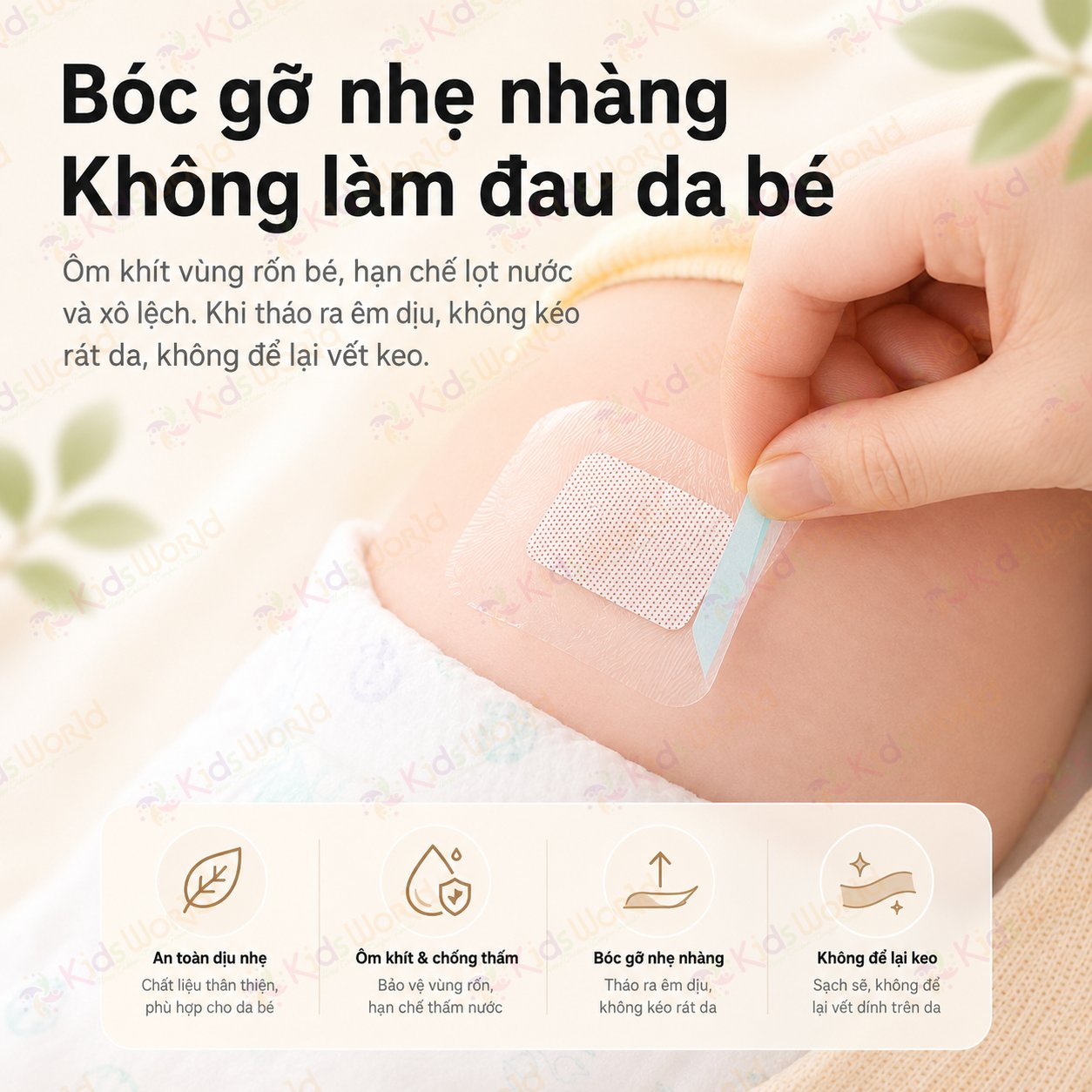 Hộp 10 miếng dán bảo vệ rốn chống nước WAI Baby belly button patch cho bé sơ sinh, tiệt trùng EO, chống thấm PU, dùng khi tắm gội, bơi lội, sau tiêm và che phủ vùng da cần bảo vệ