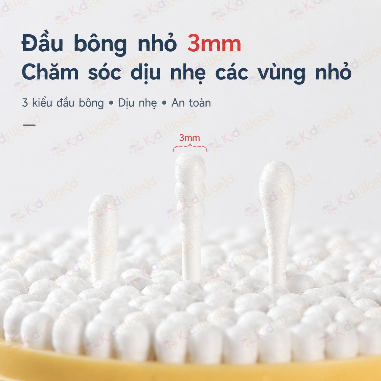 Hộp 200 tăm bông 2 đầu cho bé sơ sinh WAI bông cotton tự nhiên 5 lớp, trục giấy nguyên sinh, đầu bông nhỏ 3mm, vệ sinh tai mũi rốn cho bé