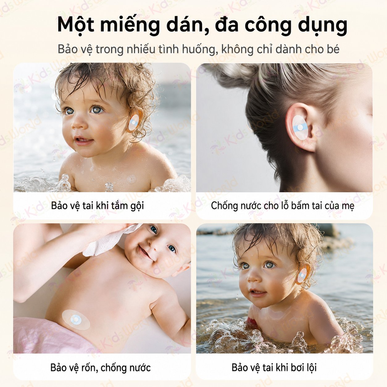 Hộp 30 miếng dán tai chống nước WAI Silicone Ear Patch 30 cho bé từ sơ sinh, bảo vệ tai khi tắm gội, bơi lội, gội đầu, êm da dễ gỡ