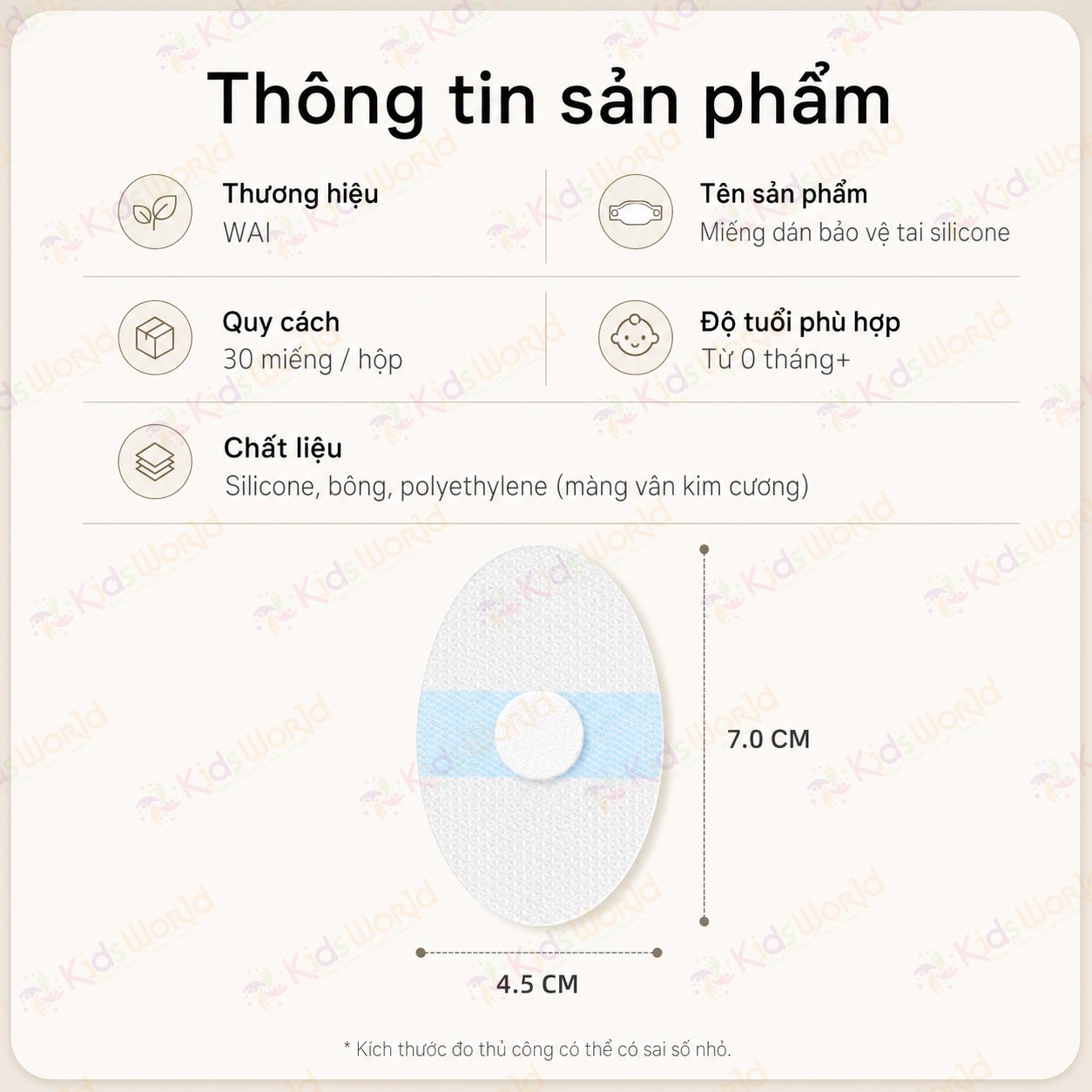 Hộp 30 miếng dán tai chống nước WAI Silicone Ear Patch 30 cho bé từ sơ sinh, bảo vệ tai khi tắm gội, bơi lội, gội đầu, êm da dễ gỡ