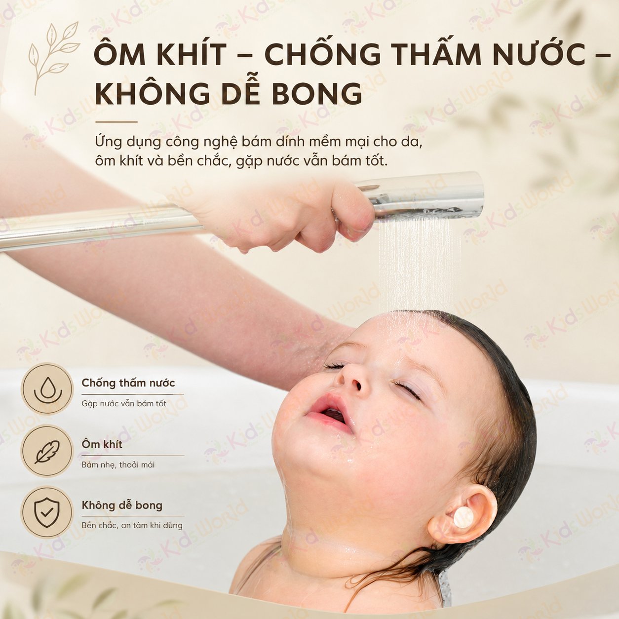Hộp 30 miếng dán tai chống nước WAI Silicone Ear Patch 30 cho bé từ sơ sinh, bảo vệ tai khi tắm gội, bơi lội, gội đầu, êm da dễ gỡ