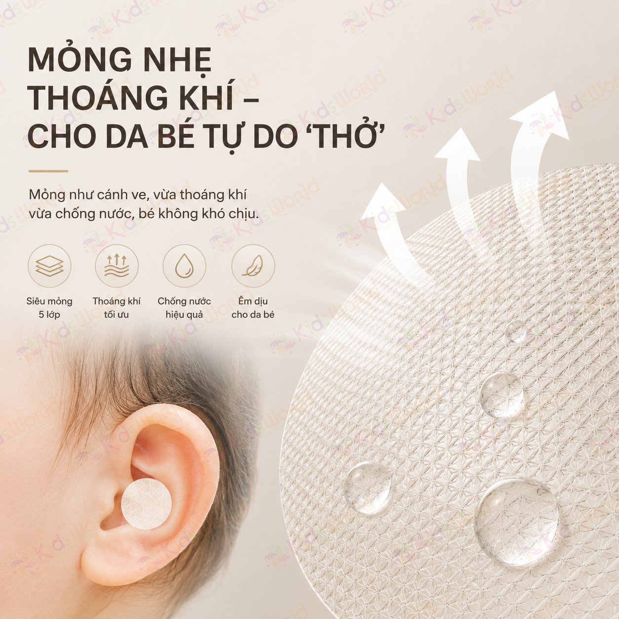 Hộp 30 miếng dán tai chống nước WAI Silicone Ear Patch 30 cho bé từ sơ sinh, bảo vệ tai khi tắm gội, bơi lội, gội đầu, êm da dễ gỡ