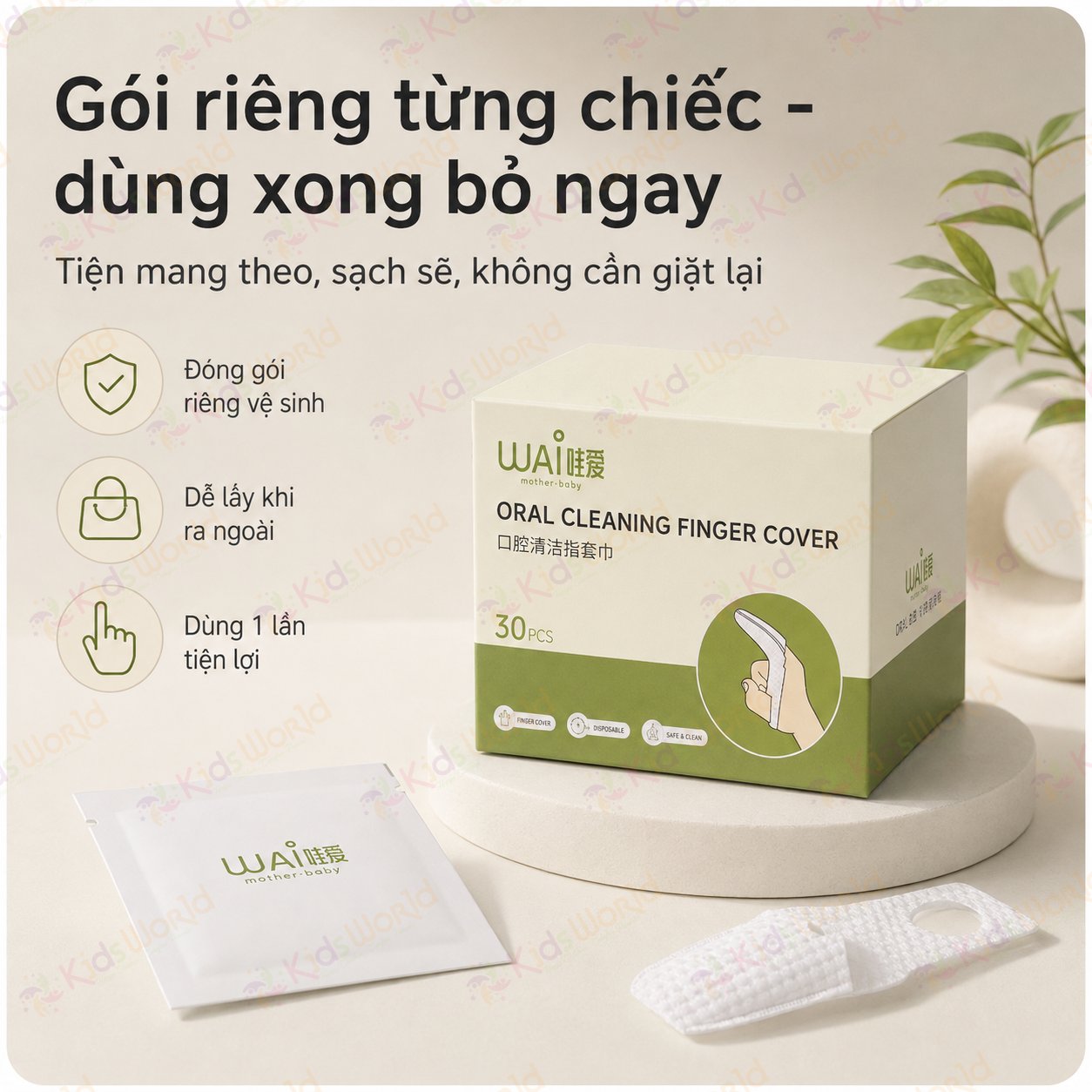 Hộp 30 miếng rơ lưỡi dùng 1 lần WAI Oral Cleaning Finger Cover vệ sinh răng miệngcho bé , vải không dệt tiệt trùng, làm sạch lưỡi răng nướu cho trẻ từ 1 tháng tuổi