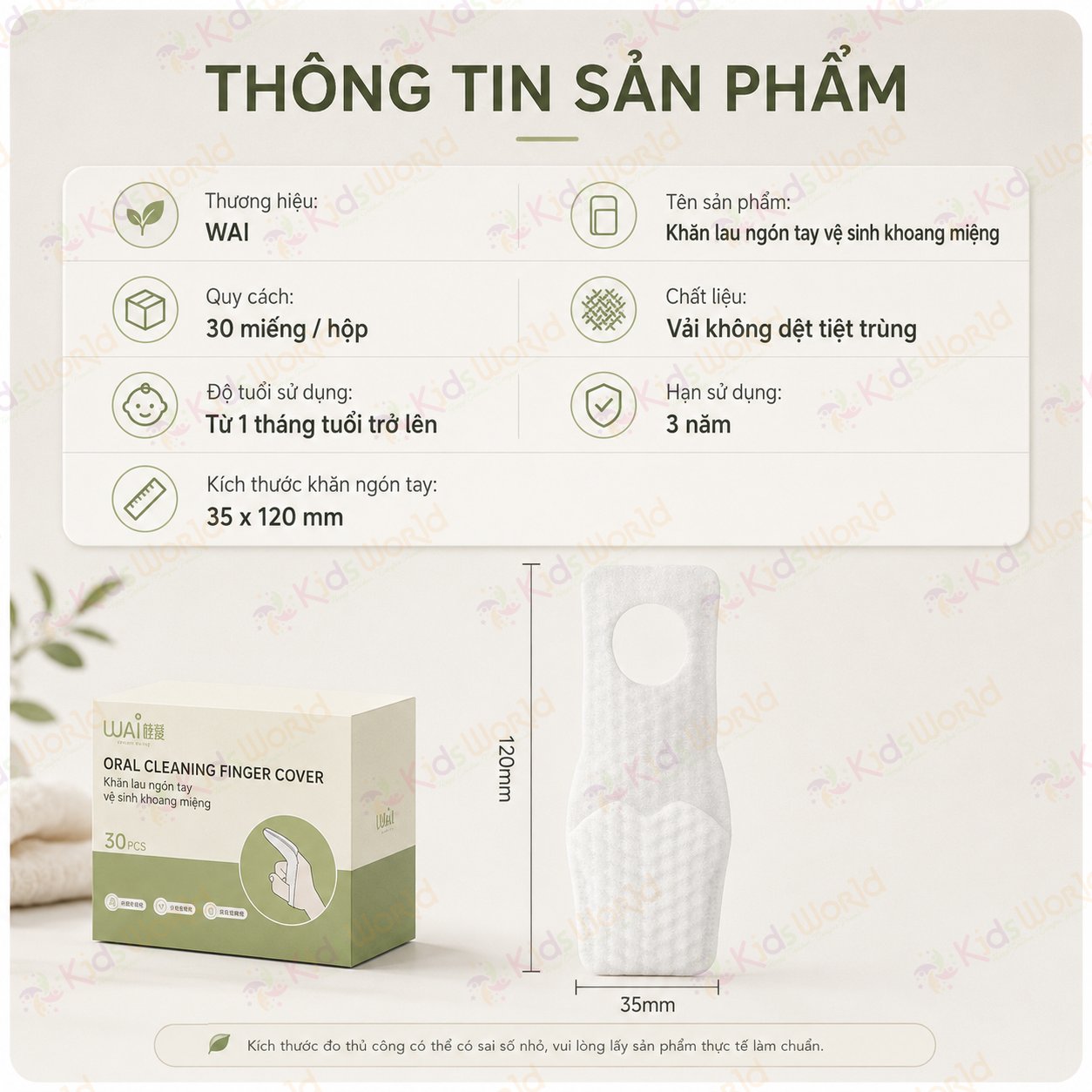 Hộp 30 miếng rơ lưỡi dùng 1 lần WAI Oral Cleaning Finger Cover vệ sinh răng miệngcho bé , vải không dệt tiệt trùng, làm sạch lưỡi răng nướu cho trẻ từ 1 tháng tuổi