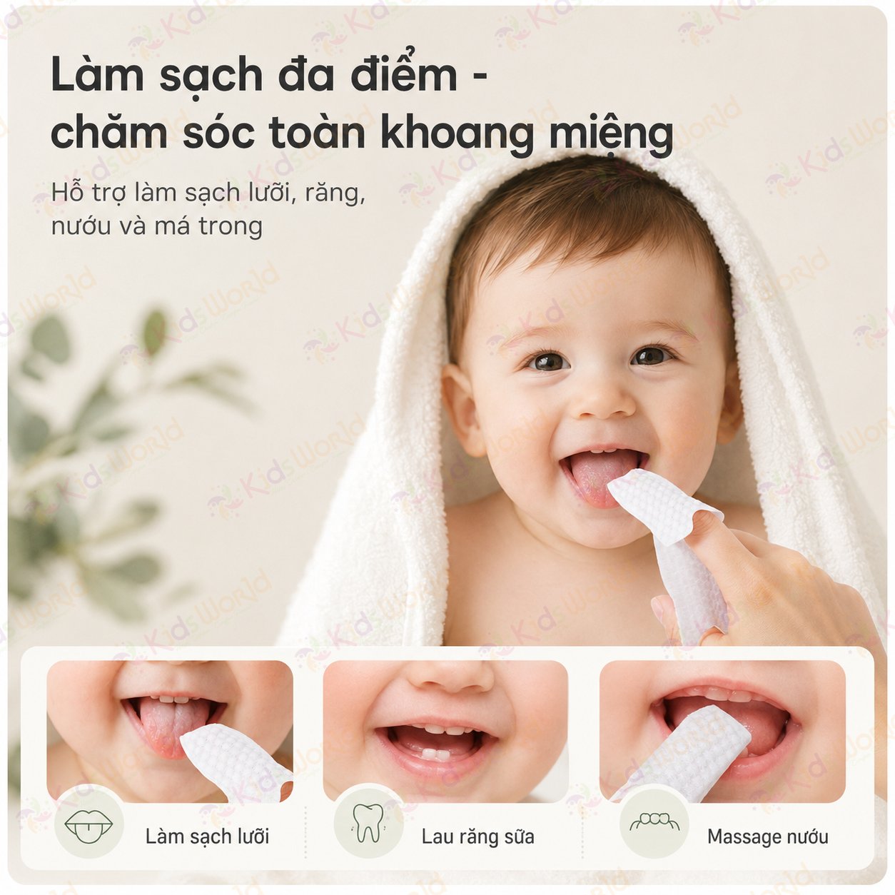 Hộp 30 miếng rơ lưỡi dùng 1 lần WAI Oral Cleaning Finger Cover vệ sinh răng miệngcho bé , vải không dệt tiệt trùng, làm sạch lưỡi răng nướu cho trẻ từ 1 tháng tuổi