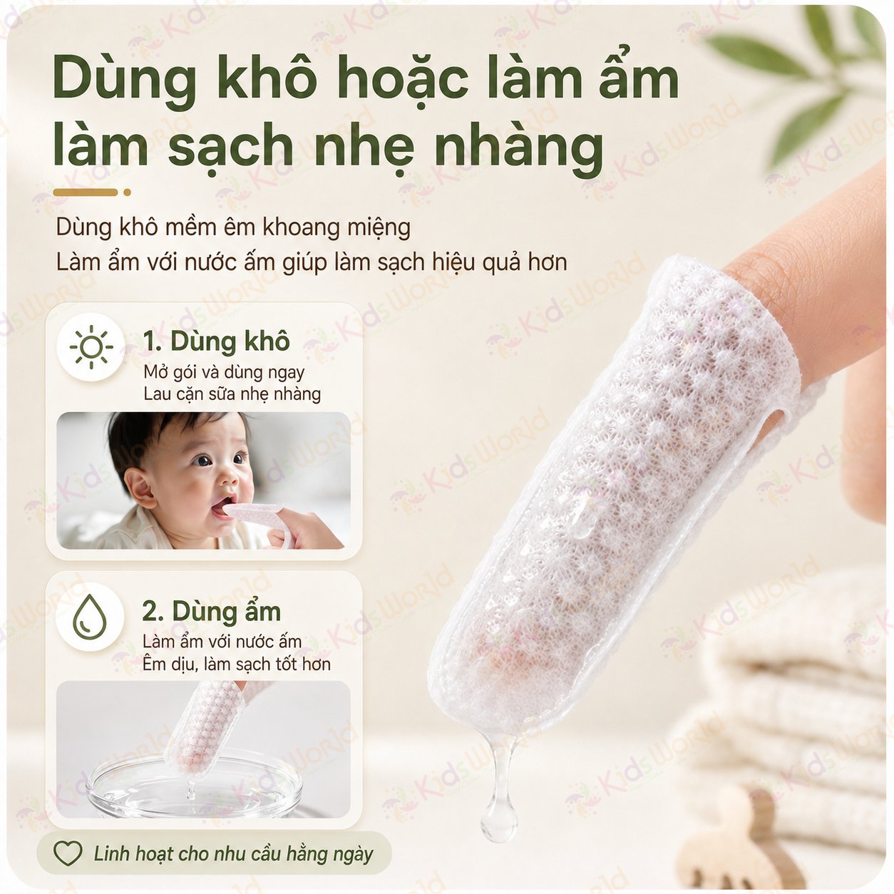 Hộp 30 miếng rơ lưỡi dùng 1 lần WAI Oral Cleaning Finger Cover vệ sinh răng miệngcho bé , vải không dệt tiệt trùng, làm sạch lưỡi răng nướu cho trẻ từ 1 tháng tuổi