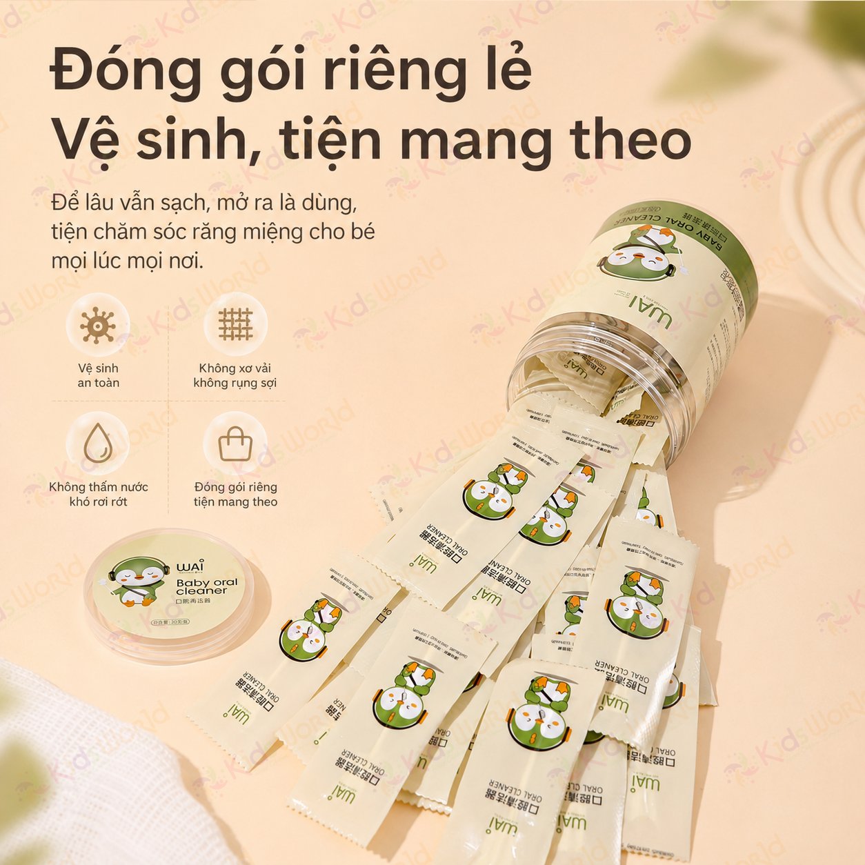 Hộp 30 que gạc rơ lưỡi vệ sinh lưỡi & răng sữa cho bé từ sơ sinh WAI Baby Oral Cleaner đóng gói riêng từng que