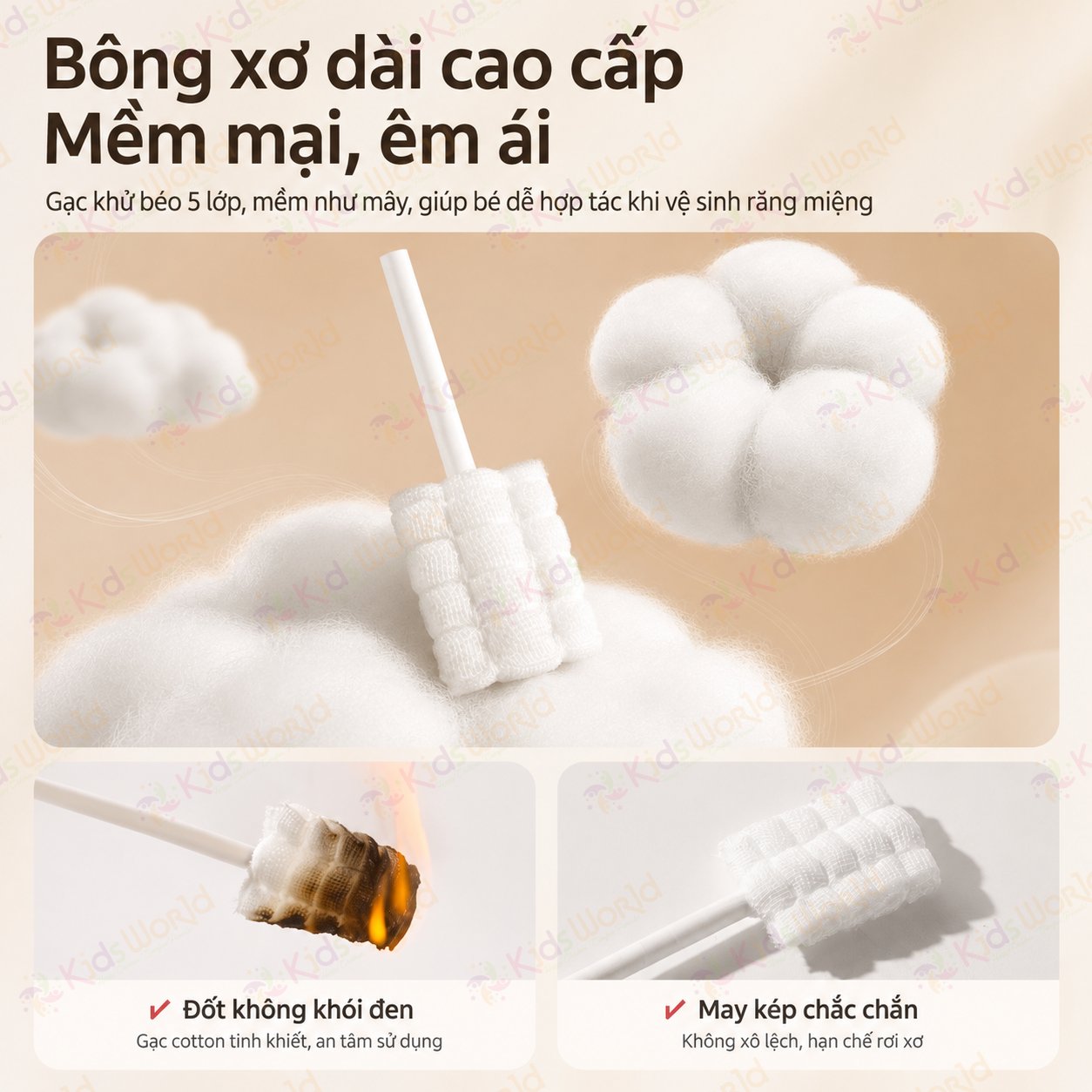 Hộp 30 que gạc rơ lưỡi vệ sinh lưỡi & răng sữa cho bé từ sơ sinh WAI Baby Oral Cleaner đóng gói riêng từng que