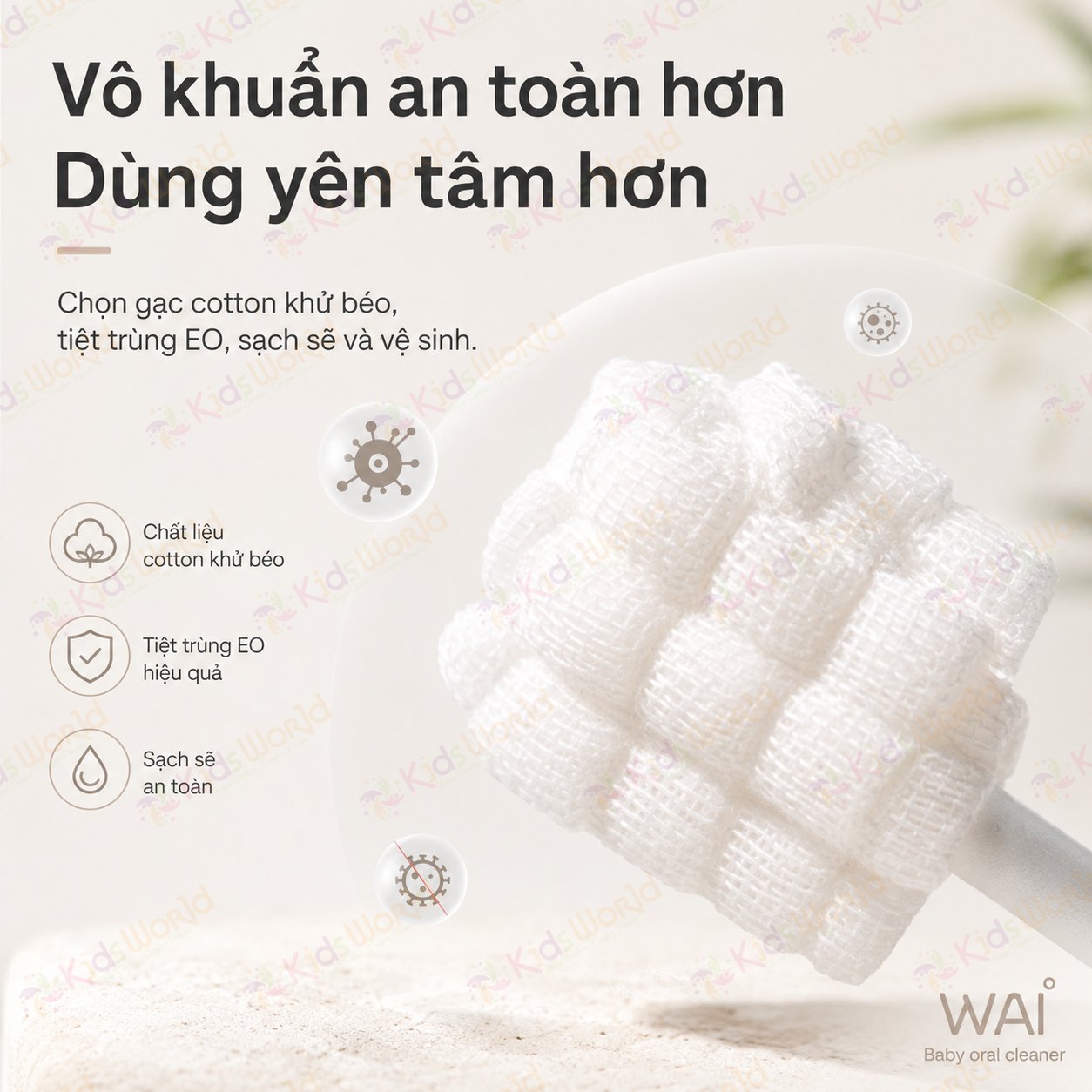 Hộp 30 que gạc rơ lưỡi vệ sinh lưỡi & răng sữa cho bé từ sơ sinh WAI Baby Oral Cleaner đóng gói riêng từng que