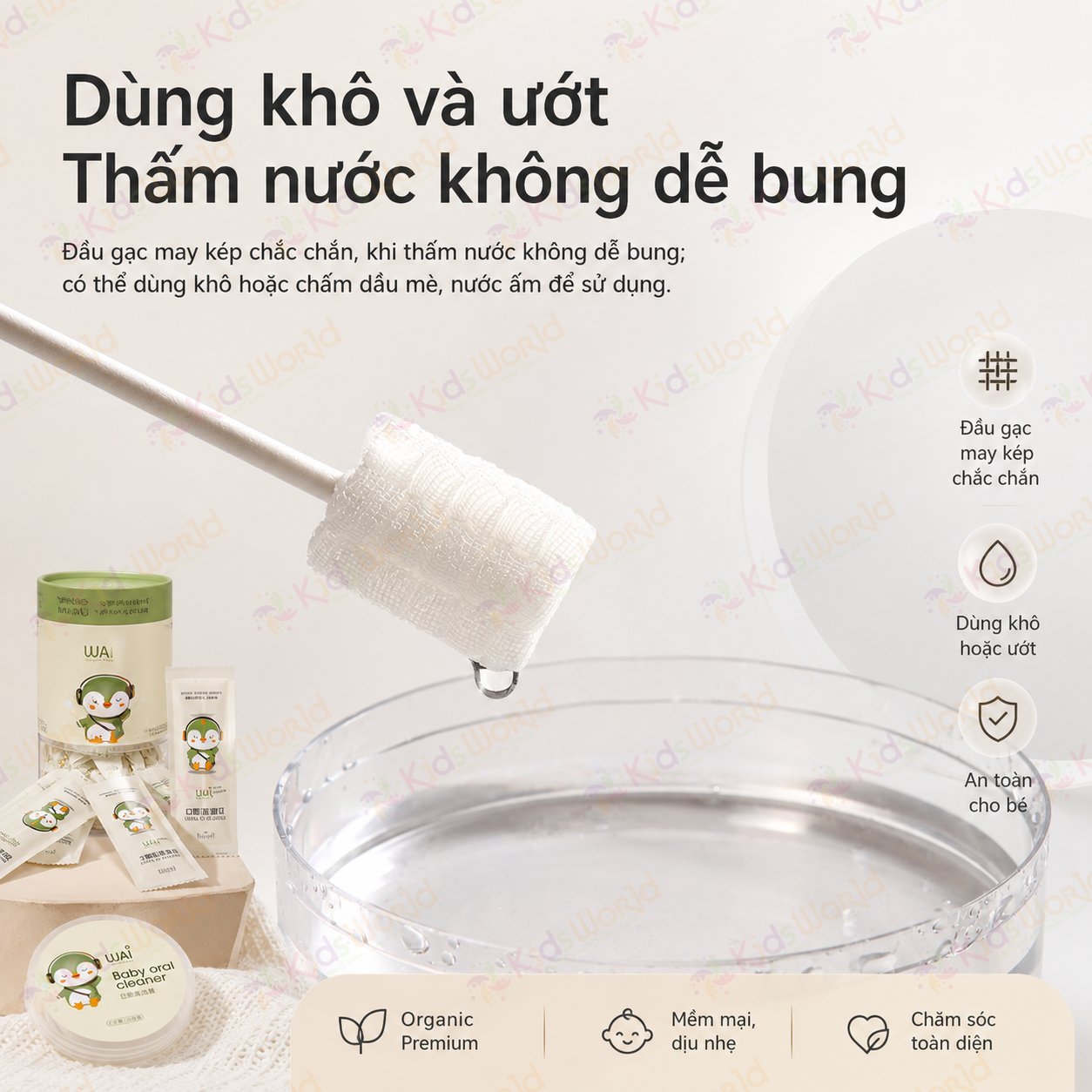 Hộp 30 que gạc rơ lưỡi vệ sinh lưỡi & răng sữa cho bé từ sơ sinh WAI Baby Oral Cleaner đóng gói riêng từng que