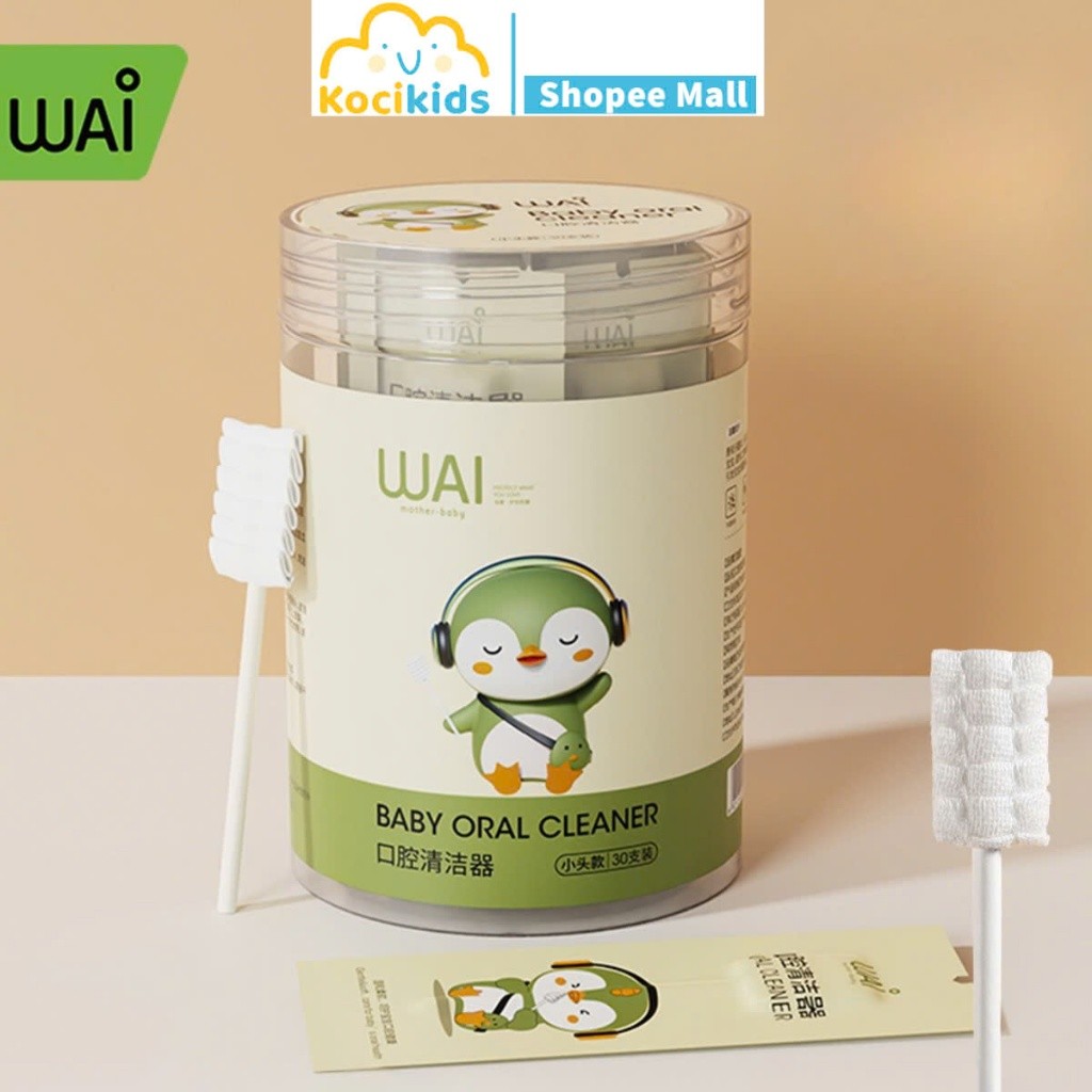Hôp 30 que tưa lưỡi rơ lưỡi WAI vệ sinh răng miệng cho bé từ 0-6 tháng
