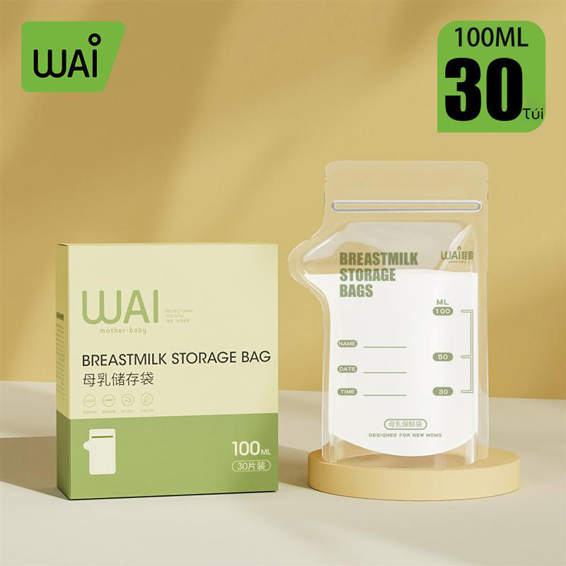 Túi trữ sữa mẹ WAI Breastmilk Storage Bag hộp 30 túi dung tích 100ml, 150ml, 200ml thiết kế vòi rót an toàn tiện lợi