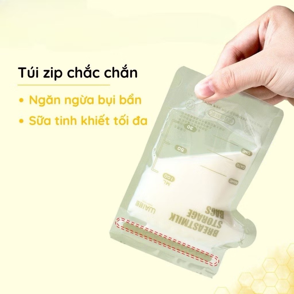 Túi trữ sữa mẹ WAI Breastmilk Storage Bag hộp 30 túi dung tích 100ml, 150ml, 200ml thiết kế vòi rót an toàn tiện lợi
