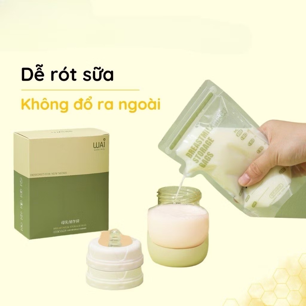 Túi trữ sữa mẹ WAI Breastmilk Storage Bag hộp 30 túi dung tích 100ml, 150ml, 200ml thiết kế vòi rót an toàn tiện lợi