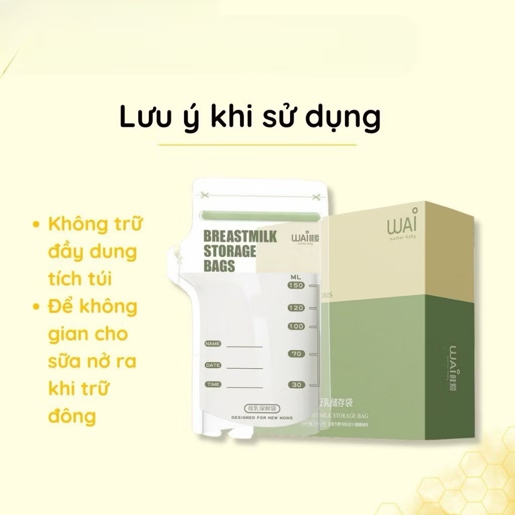 Túi trữ sữa mẹ WAI Breastmilk Storage Bag hộp 30 túi dung tích 100ml, 150ml, 200ml thiết kế vòi rót an toàn tiện lợi