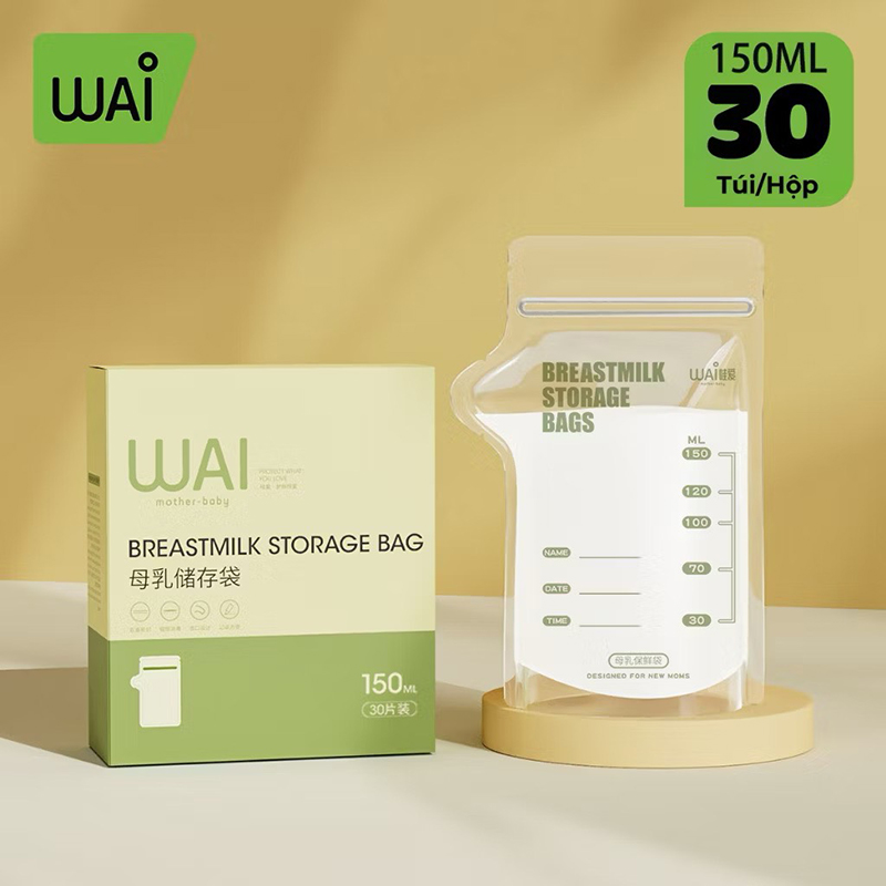 Túi trữ sữa mẹ WAI Breastmilk Storage Bag hộp 30 túi dung tích 100ml, 150ml, 200ml thiết kế vòi rót an toàn tiện lợi