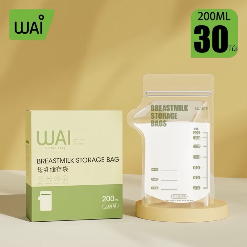 Túi trữ sữa mẹ WAI Breastmilk Storage Bag hộp 30 túi dung tích 100ml, 150ml, 200ml thiết kế vòi rót an toàn tiện lợi