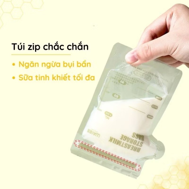 Túi trữ sữa mẹ WAI Breastmilk Storage Bag hộp 30 túi dung tích 100ml, 150ml, 200ml thiết kế vòi rót an toàn tiện lợi