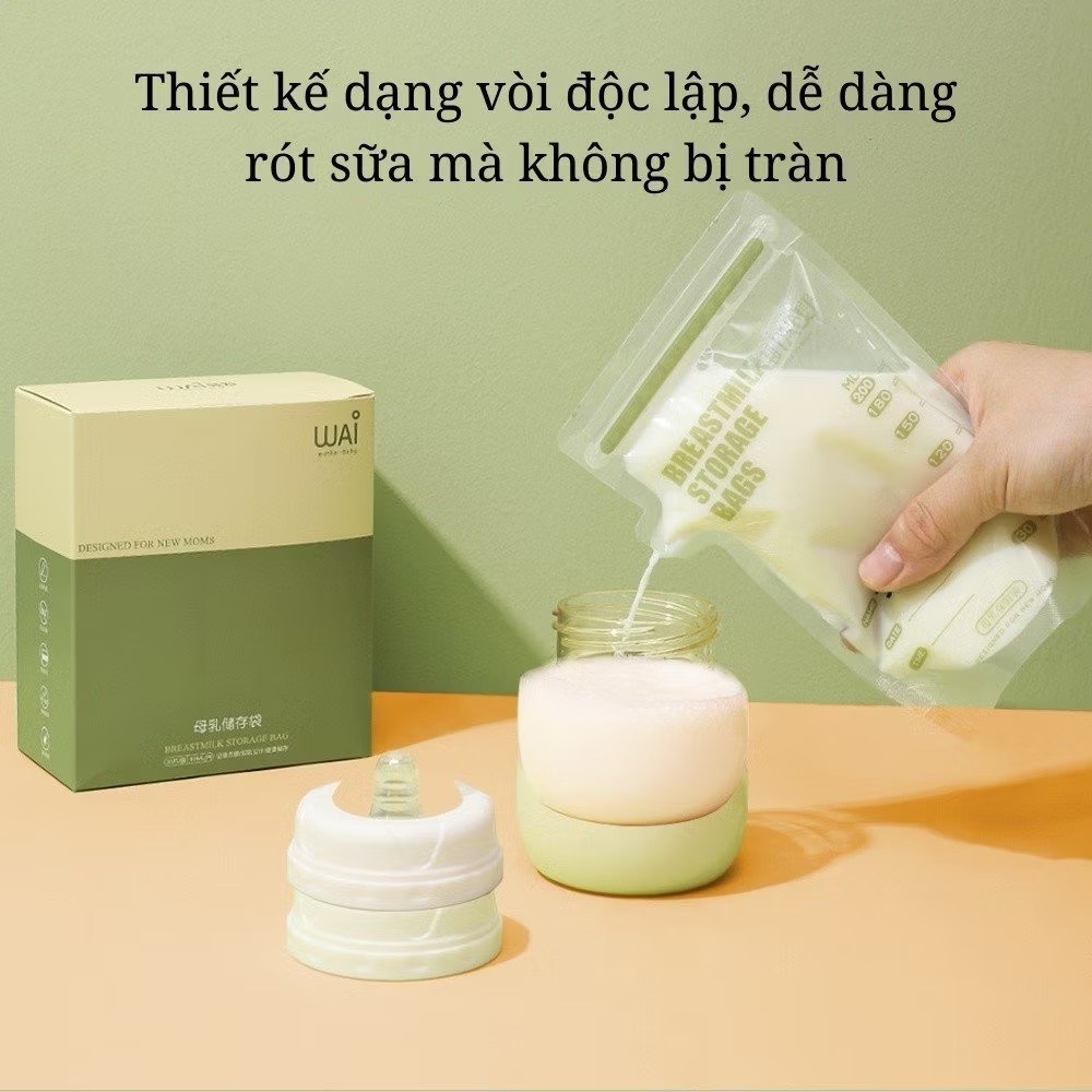 Túi trữ sữa mẹ WAI Breastmilk Storage Bag hộp 30 túi dung tích 100ml, 150ml, 200ml thiết kế vòi rót an toàn tiện lợi