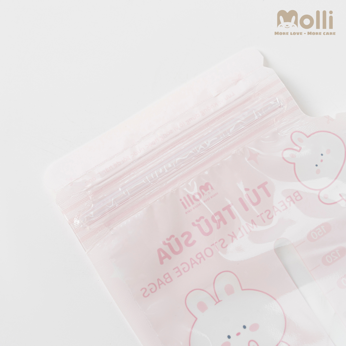 Hộp 30 túi trữ sữa mẹ Molli 4 size 100ml 150ml 200ml 250ml hình thú xinh xắn cho bé với khóa zip đôi, vòi đổ thông minh