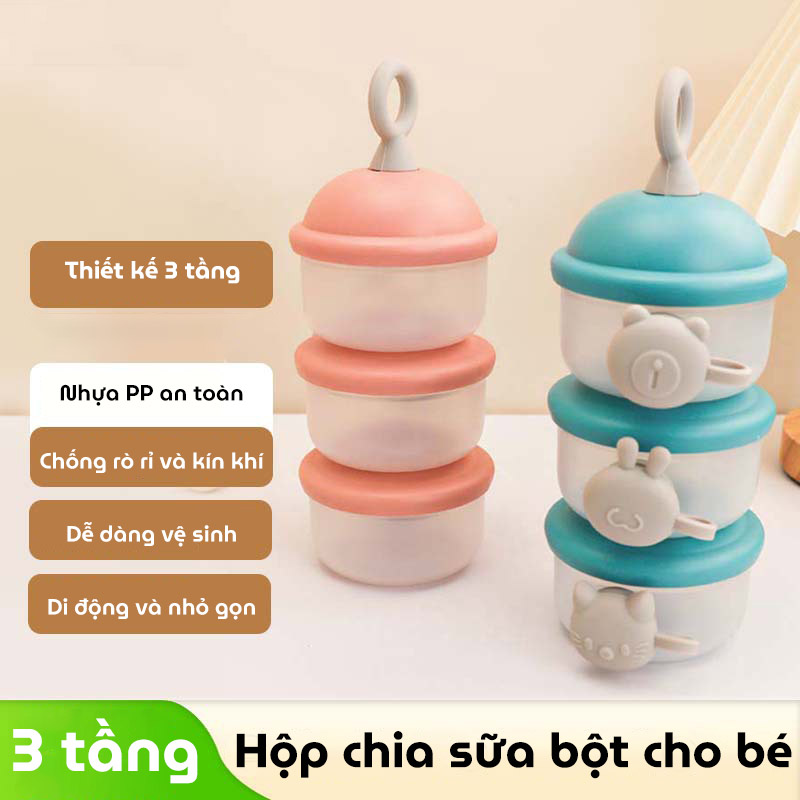 Hộp chia sữa bột cho bé 3 tầng Only có quai cầm chất liệu nhựa PP an toàn đựng đồ ăn dặm