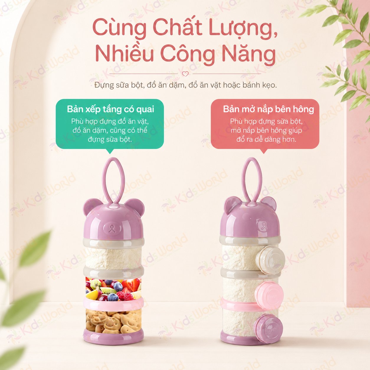 Hộp chia sữa bột đựng sữa bột cho bé hình gấu 3 ngăn 4 ngăn có quai cầm, chất liệu PP an toàn, chống ẩm, chống lẫn mùi, tiện mang theo khi ra ngoài