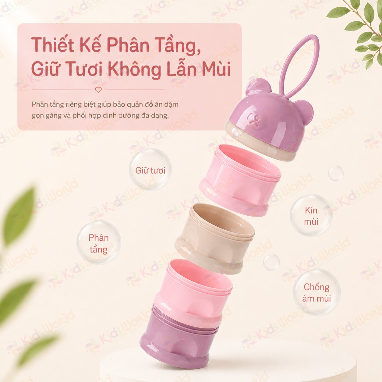 Hộp chia sữa bột đựng sữa bột cho bé hình gấu 3 ngăn 4 ngăn có quai cầm, chất liệu PP an toàn, chống ẩm, chống lẫn mùi, tiện mang theo khi ra ngoài