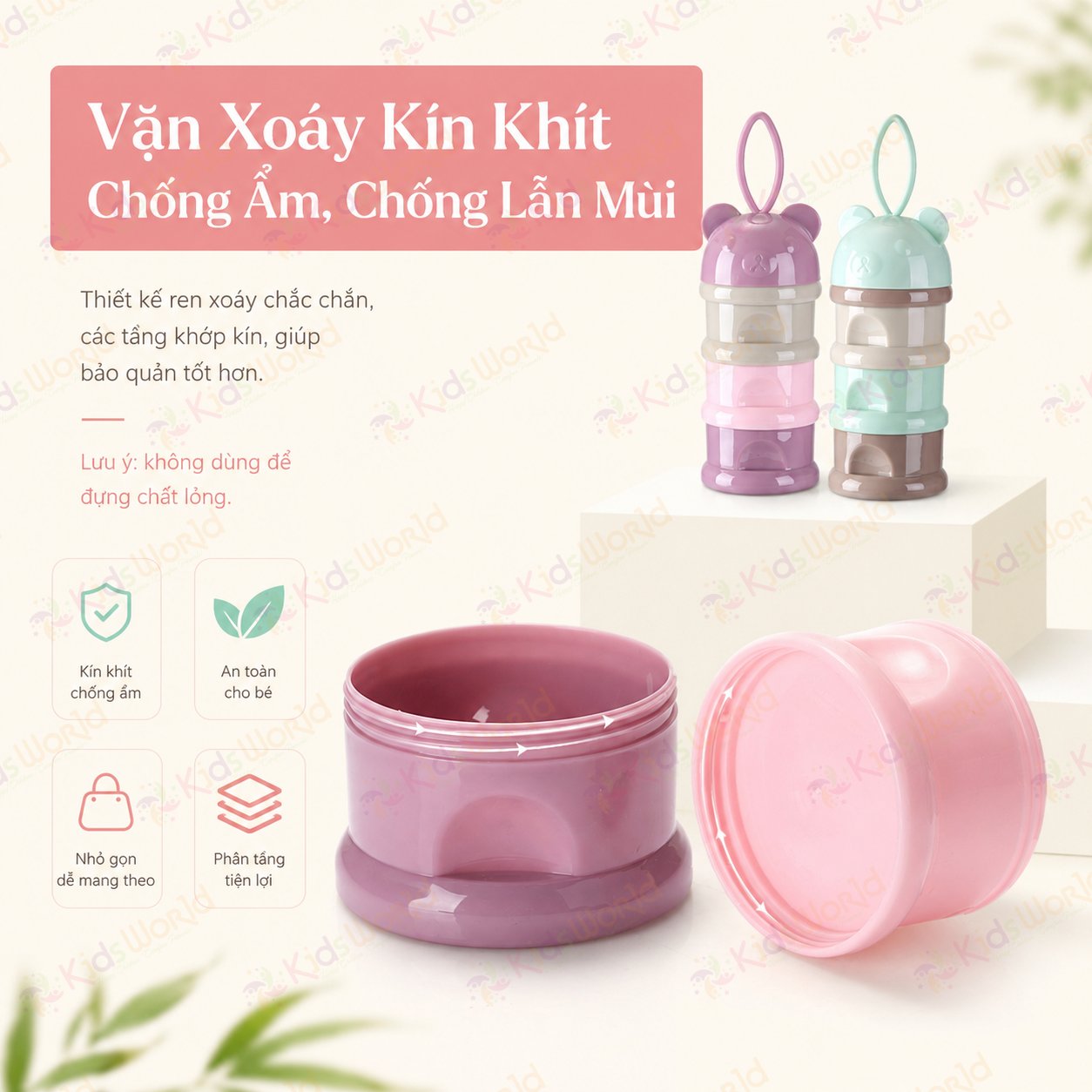 Hộp chia sữa bột đựng sữa bột cho bé hình gấu 3 ngăn 4 ngăn có quai cầm, chất liệu PP an toàn, chống ẩm, chống lẫn mùi, tiện mang theo khi ra ngoài