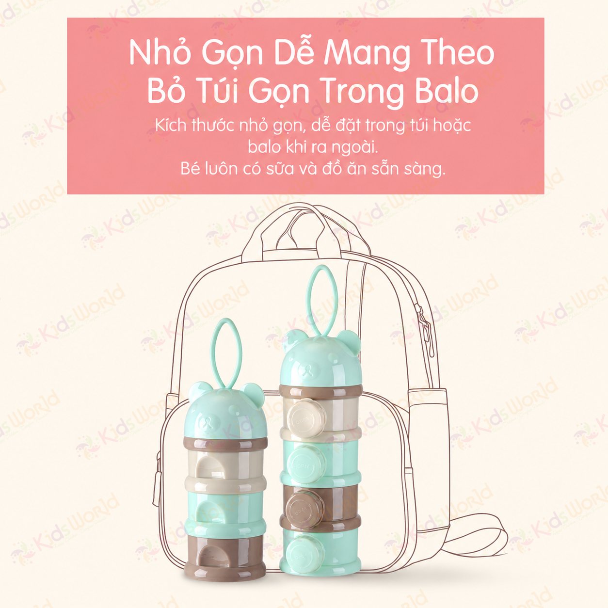 Hộp chia sữa bột đựng sữa bột cho bé hình gấu 3 ngăn 4 ngăn có quai cầm, chất liệu PP an toàn, chống ẩm, chống lẫn mùi, tiện mang theo khi ra ngoài