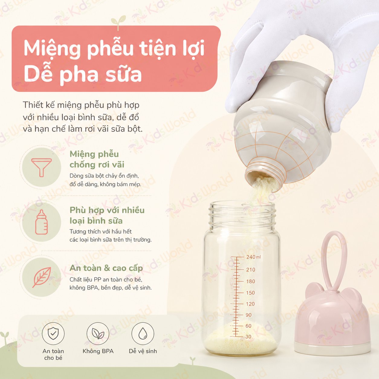 Hộp chia sữa bột đựng sữa bột cho bé hình gấu 3 ngăn 4 ngăn có quai cầm, chất liệu PP an toàn, chống ẩm, chống lẫn mùi, tiện mang theo khi ra ngoài