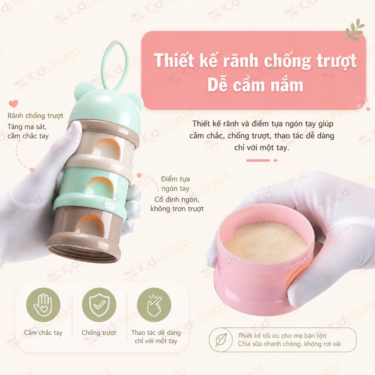 Hộp chia sữa bột đựng sữa bột cho bé hình gấu 3 ngăn 4 ngăn có quai cầm, chất liệu PP an toàn, chống ẩm, chống lẫn mùi, tiện mang theo khi ra ngoài