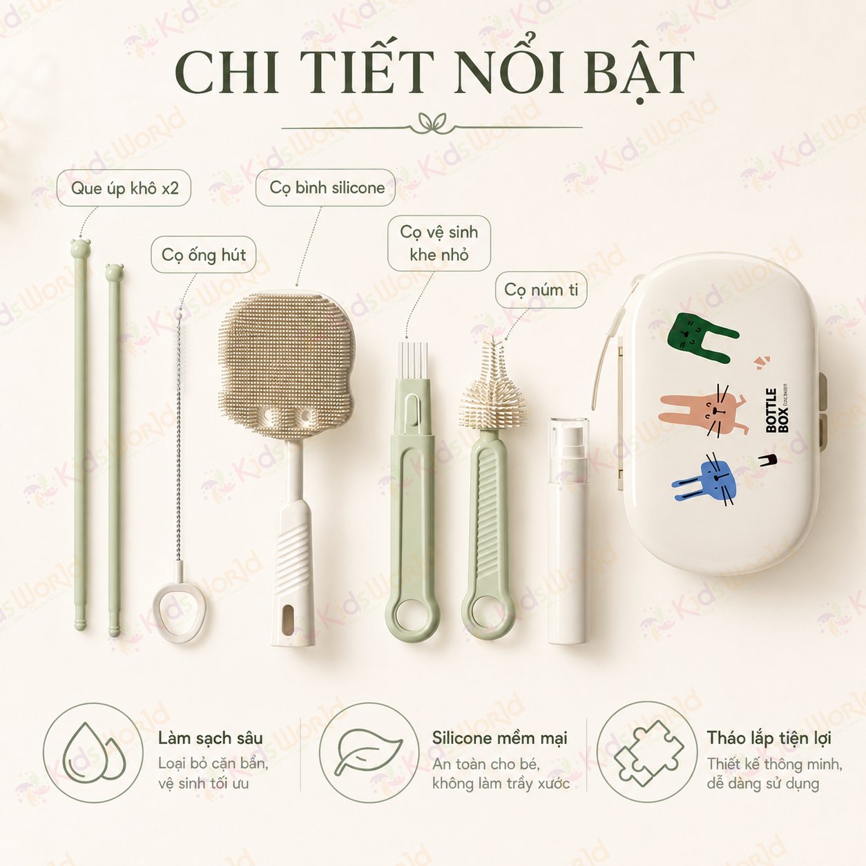 Hộp cọ rửa bình sữa 10in1 silicone cao cấp đa năng, tiện mang theo, tặng kèm chai chiết nước rửa bình, dùng cho bình sữa,núm ti, ống hút,cốc tập uống