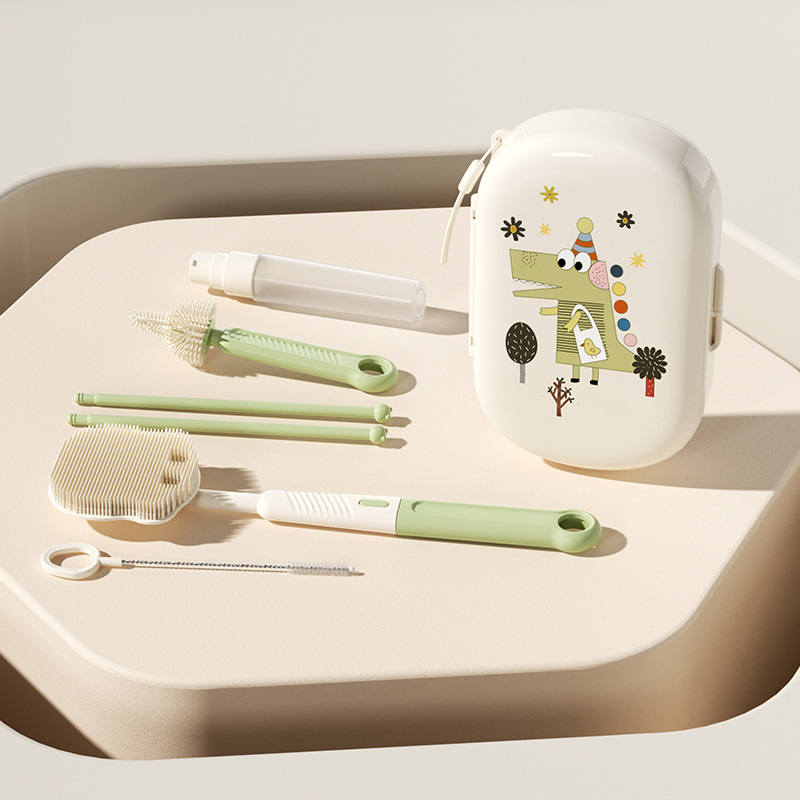 Hộp cọ rửa bình sữa KidsWorld 10in1 silicon cao cấp đa năng tặng kèm chai chiết nước rửa bình dùng được với mọi loại bình